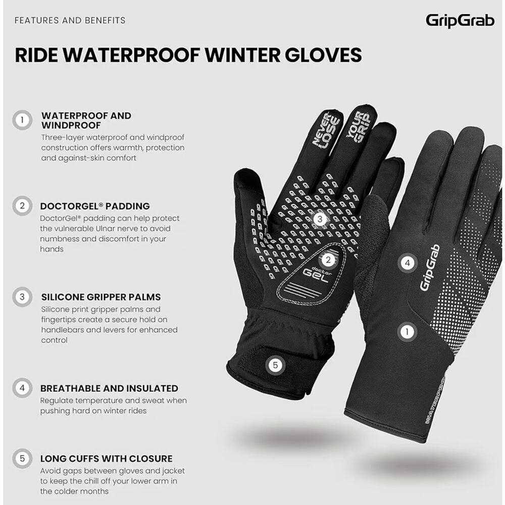 GripGrab Ride Waterproof Winter Cycling Gloves Large Black Thermal Windproof New - Picture 2 of 5